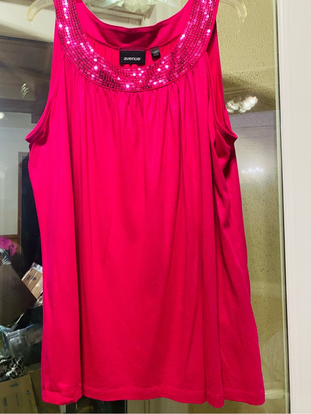 Avenue 26 / 28 Hot Pink Sequin Neckline Tank Top Plus Size